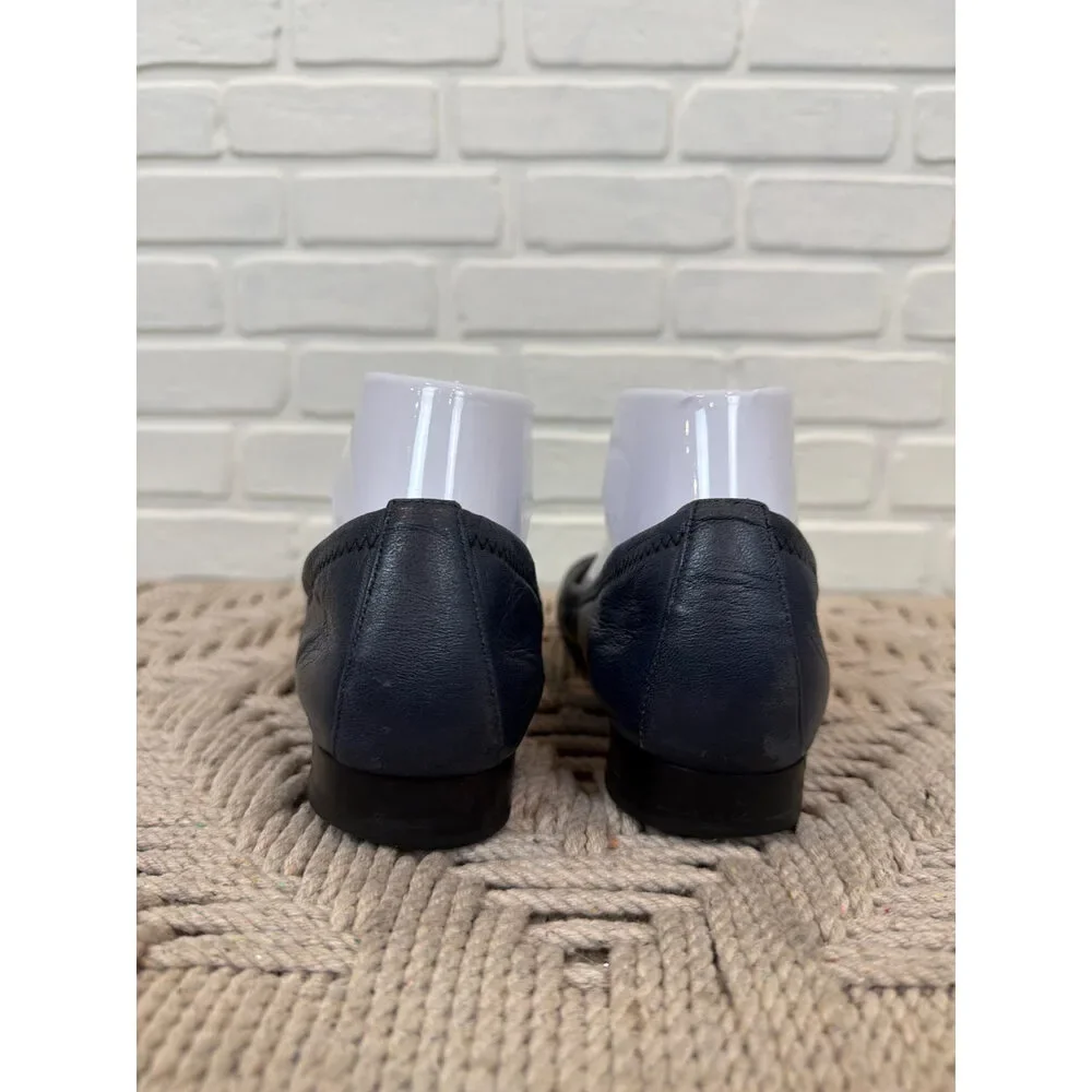 Vintage Chanel CC Cap-Toe Ballerina Flats Navy Black Leather Size 38